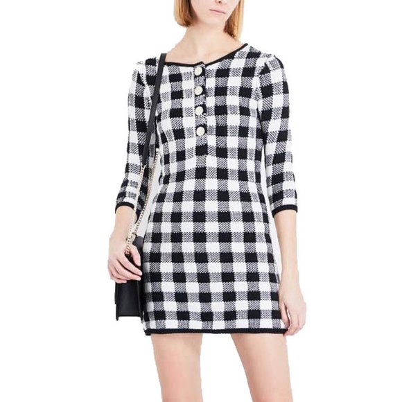 Maje Dresses & Skirts - Maje Rimia Checkered Sweater Tweed Look Mini Autumn/Fall Dress